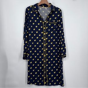 Boden Navy Blue Yellow White Polka Dotted Button Down Nightgown